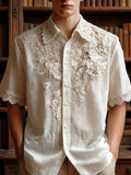Men's Vintage Floral Lace Embroidered Linen Shirt