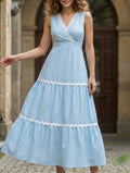 Stripe Lace Trim Tiered Sleeveless Dress