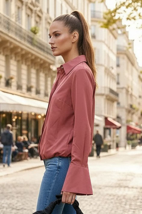 FRONT ZIP BELL CUFFS BLOUSE