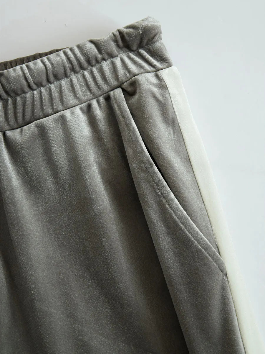 V-neck Hooded Sleeveless Top And Pants Velvet Set
