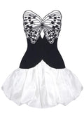 Strapless Sequin Butterfly Puff Dress Black White