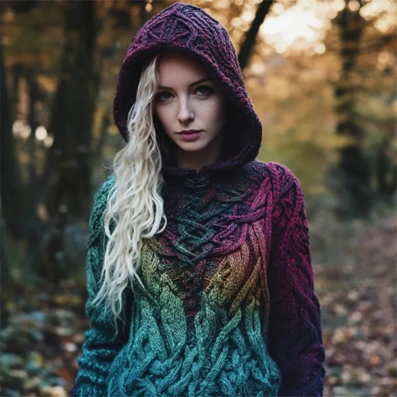 Mystical Gradient Celtic Vines Chunky Hooded Sweater
