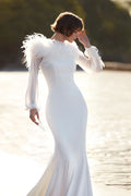 Long sleeves crepe wedding dress