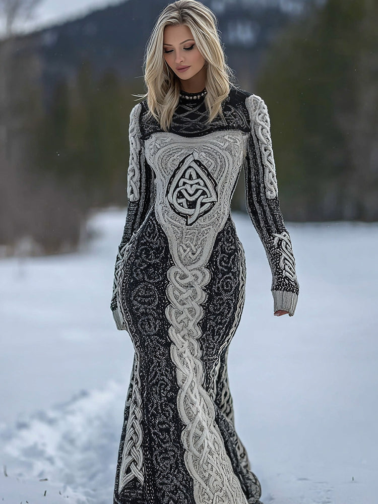 Women's Viking Celtic Knot Art Cozy Knit Maxi Dress