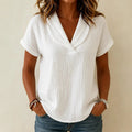 Sevella – Women's textured shawl V-neck summer tee, loose fit