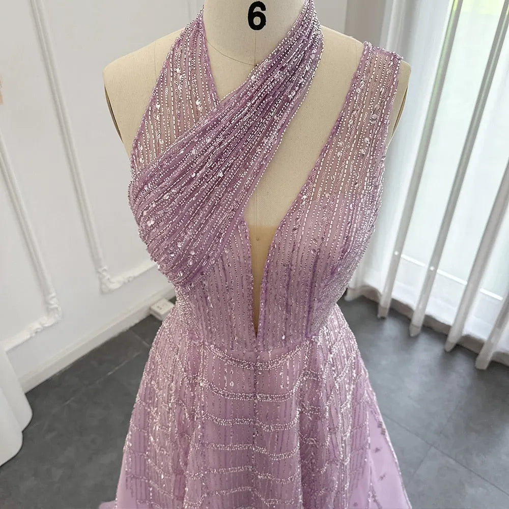 DreamyVow  Luxury Beaded Dubai Lilac Evening Dresses for Women Wedding Party 2023 Elegant Long Arabic Prom Formal Gowns 329