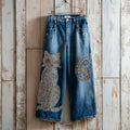 Casual Cute Diamond Cat Vintage Jeans