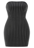 Strapless Crystal Stripes Dress Black