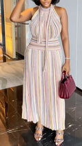 Multicolor Halter Neck Pleated Maxi Dress