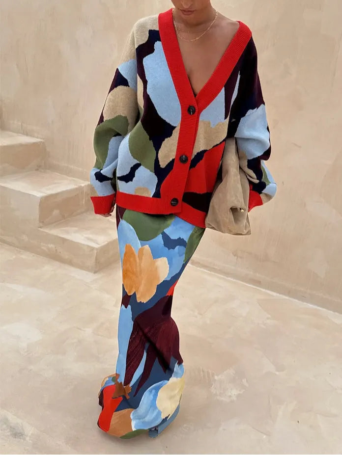 Abstract Geometric Pattern Knitted Jacket