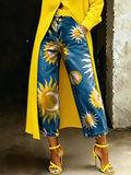 Woman's Casual Loose Multicolored Sun Moon Print Jeans