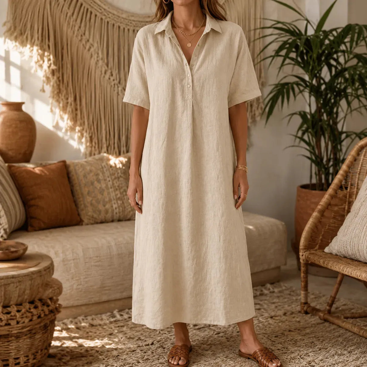 Lunavia – Women's Oversized Midi Shirt Dress