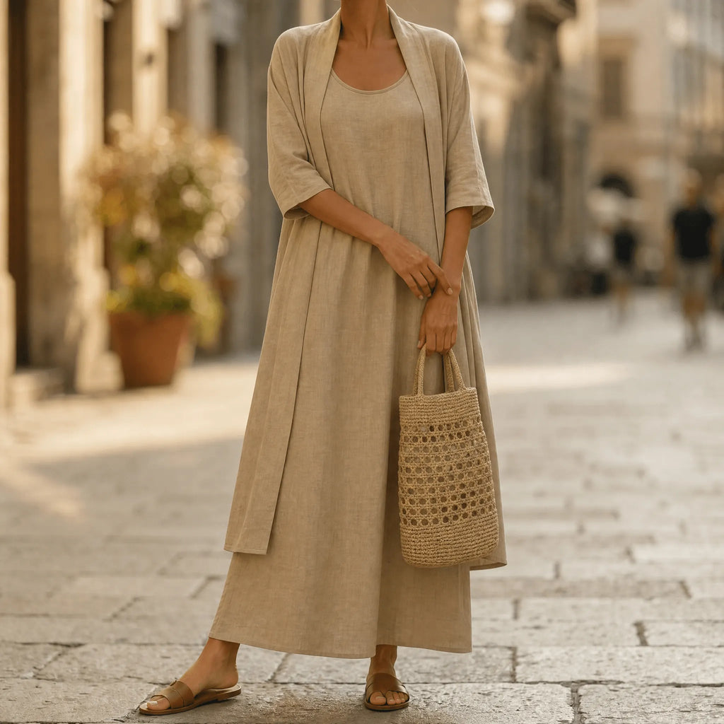 Lunavia – Women's Linen Cotton Two-Piece Set with Duster
