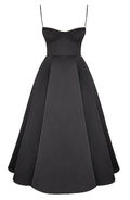 Bustier A Line Mesh Detail Midi Dress Black
