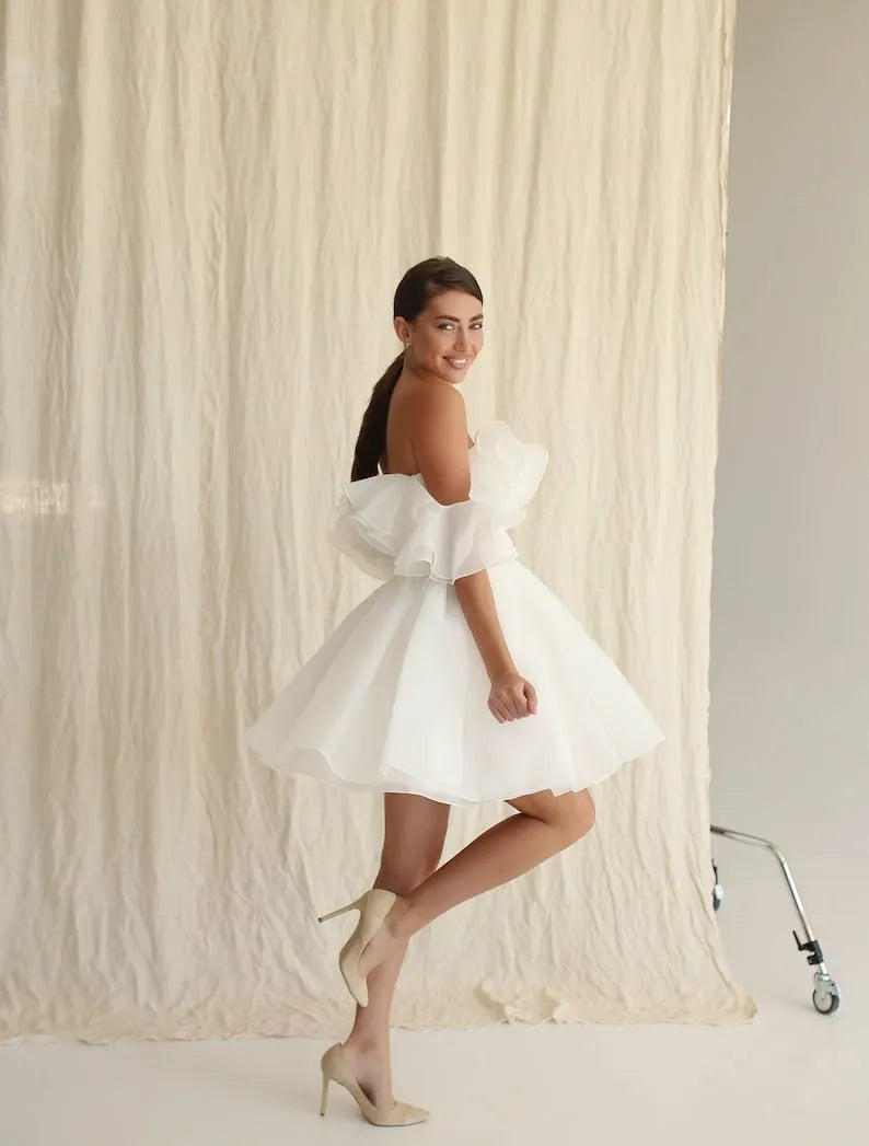 Brenda dress, Short wedding organza dress, Rehearsal dinner dress, Elopement wedding dress.