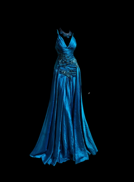 Elegant V-neck Sheath Long Prom Dresses Satin Blue Evening Dresses