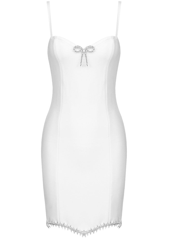 Crystal Bow Dress White