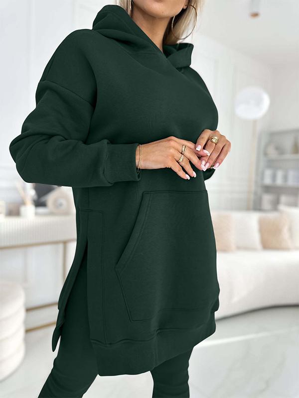Fashion Solid Color Hoodie and Lined Leggings Two-piece Set