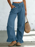 Women's Solid-color Ruffles Loose-fit Casual Trousers