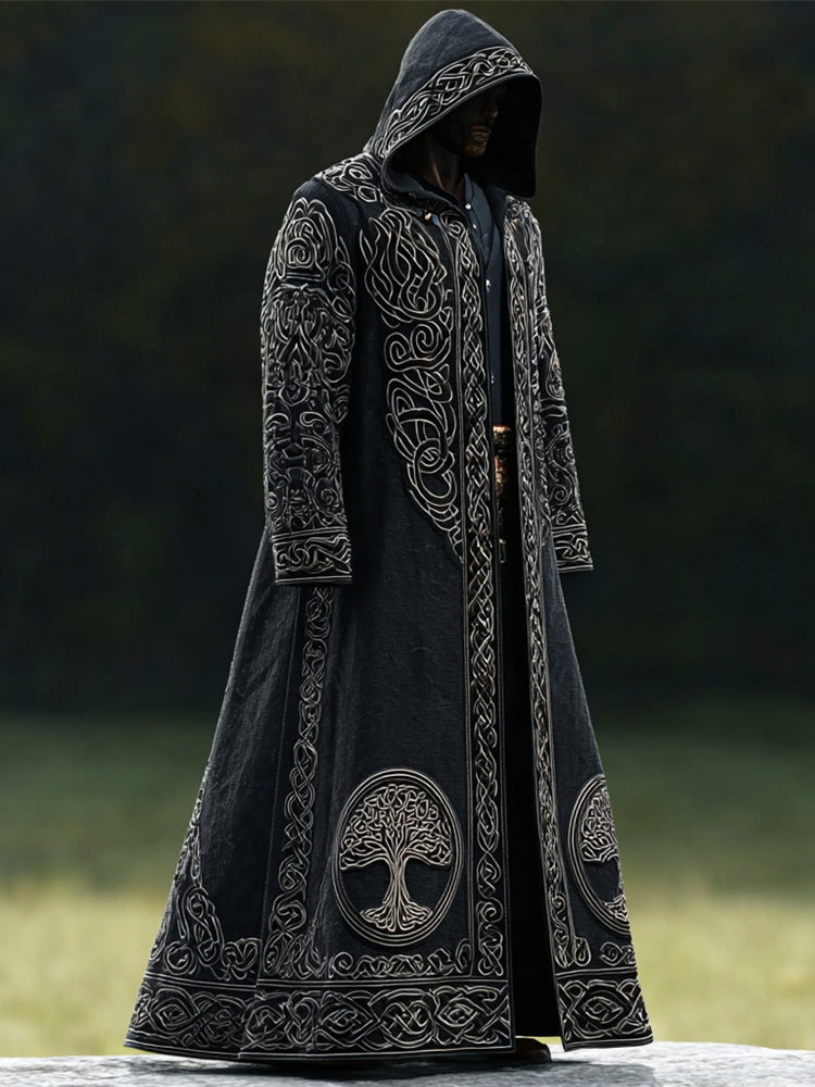 Viking Tree Of Life & Celtic Knot Pattern Men's Hooded Maxi Robe