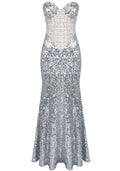 Strapless Crystal Corset Maxi Dress Silver
