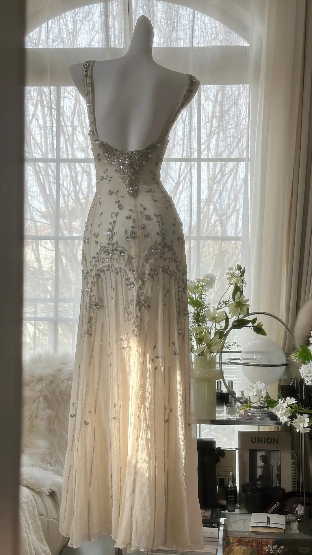 Vintage Evening Dresses, Light Champagne Long Sleeveless Party Gowns  25532