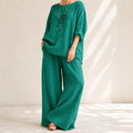 Lunavia – Oversized Cotton-Linen Two-Piece Set with Wide-Leg Pants