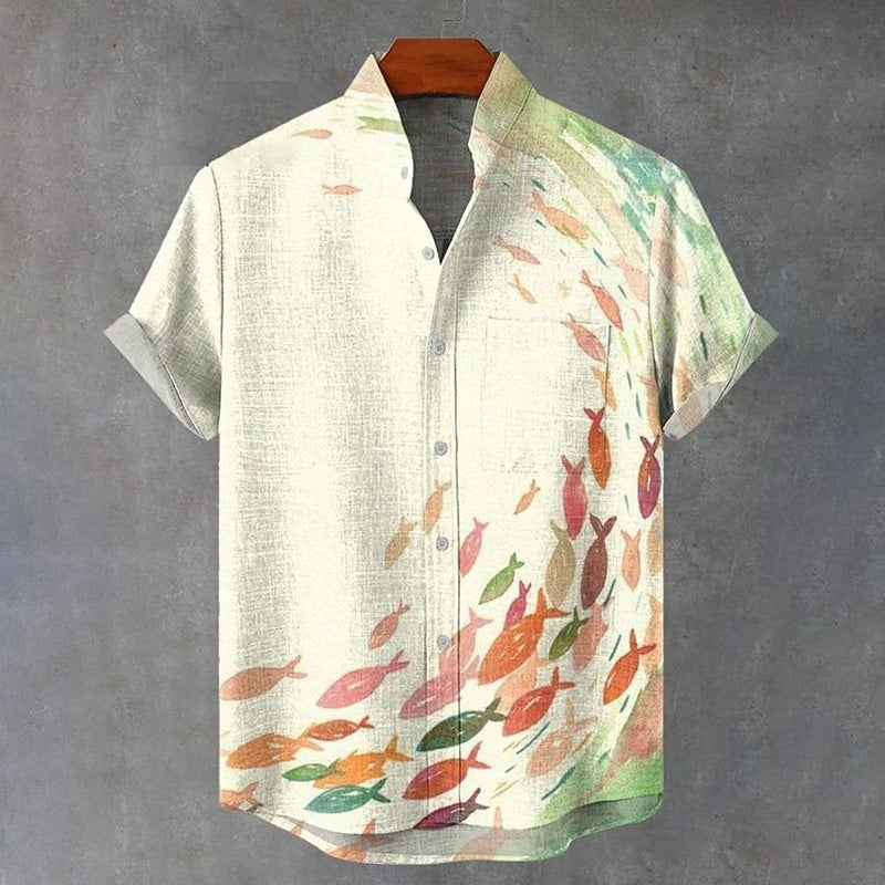 Japanese Fish Pattern Print Casual Shirt
