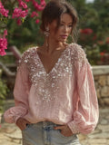 Vintage Boho Glitter Floral Art Comfy Linen Tunic