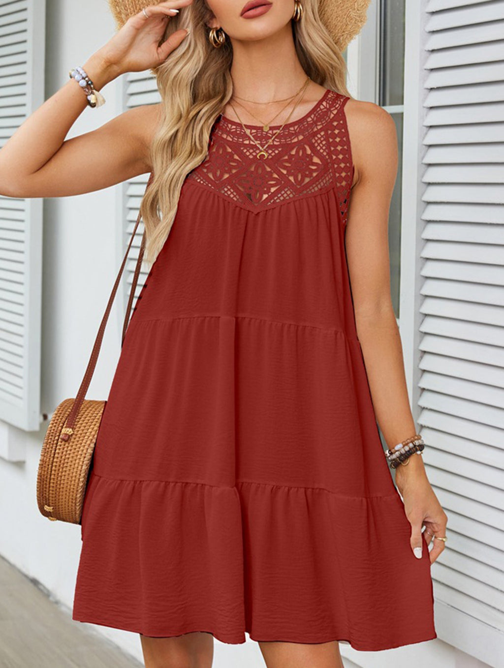 Lace Patch Halter A Line Dress_CWDSD12026