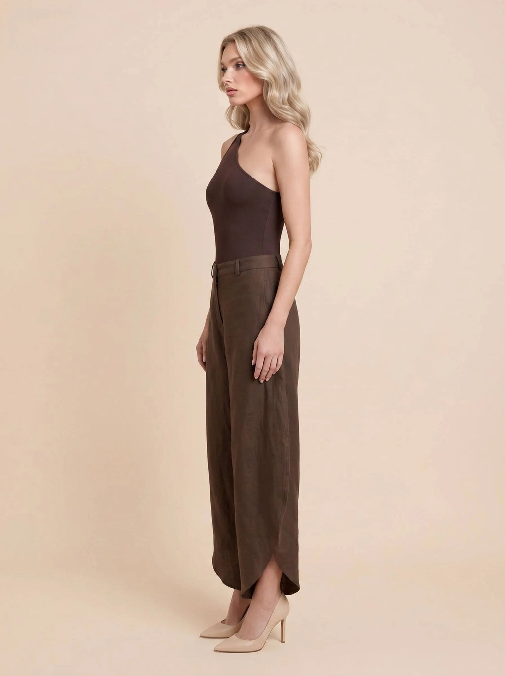 Oblique Collar Off-shoulder Bodysuits And Side Slits Wide Leg Pants Suit- Bodysuits