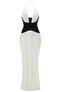 Halter Structured Draped Maxi Dress Black White