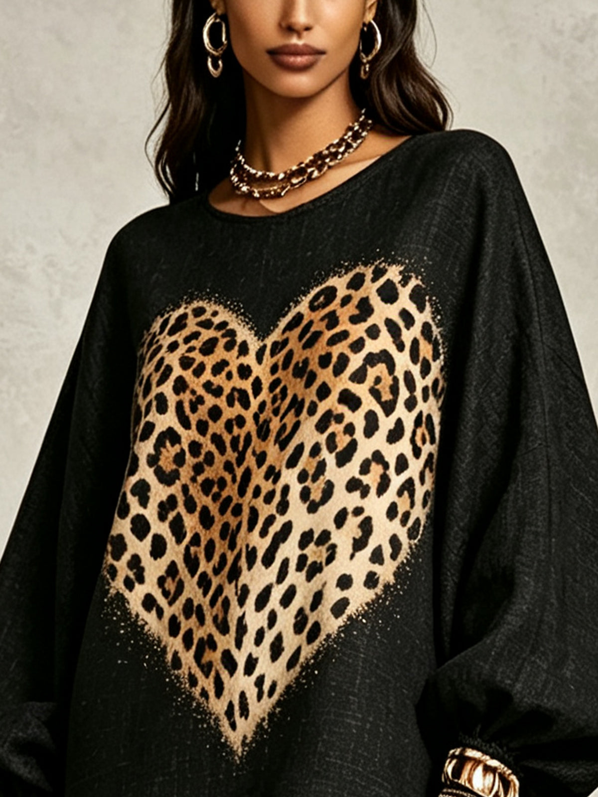 Black Leopard Heart Lace Trim Mini Dress