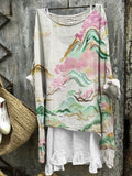 Spring Landscape Japanese Art Flowy Linen Tunic