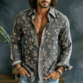 Men's Vintage Spring Floral Embroidered Art Print Flowy Linen Blend Casual Shirt