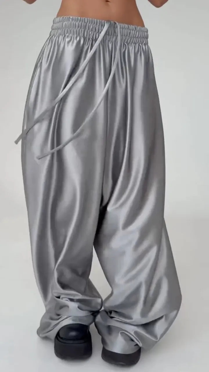 Women's Lace-Up Loose-Fitting Comfortable Smooth Trousers