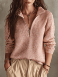 Relaxed Half-Zip Knit Pullover In Vintage Blush