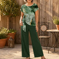 Marovelle – Marble Print Knot-Front Top and Wide-Leg Pants Set