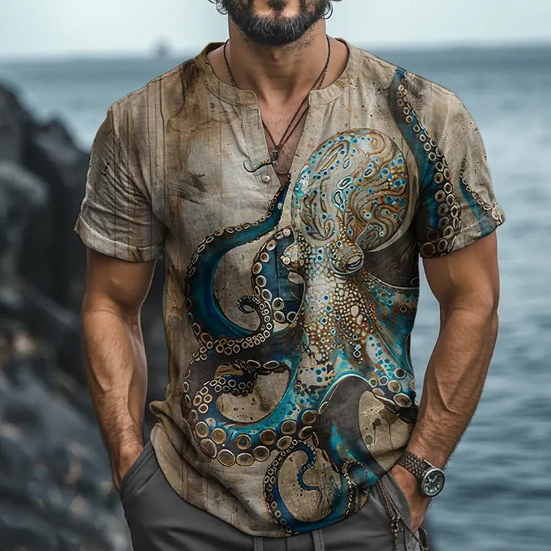 Vintage Octopus Art Print Casual Shirt
