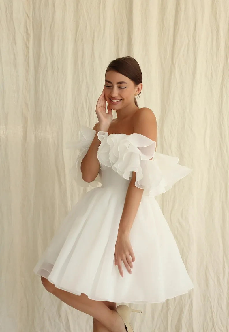 Brenda dress, Short wedding organza dress, Rehearsal dinner dress, Elopement wedding dress.