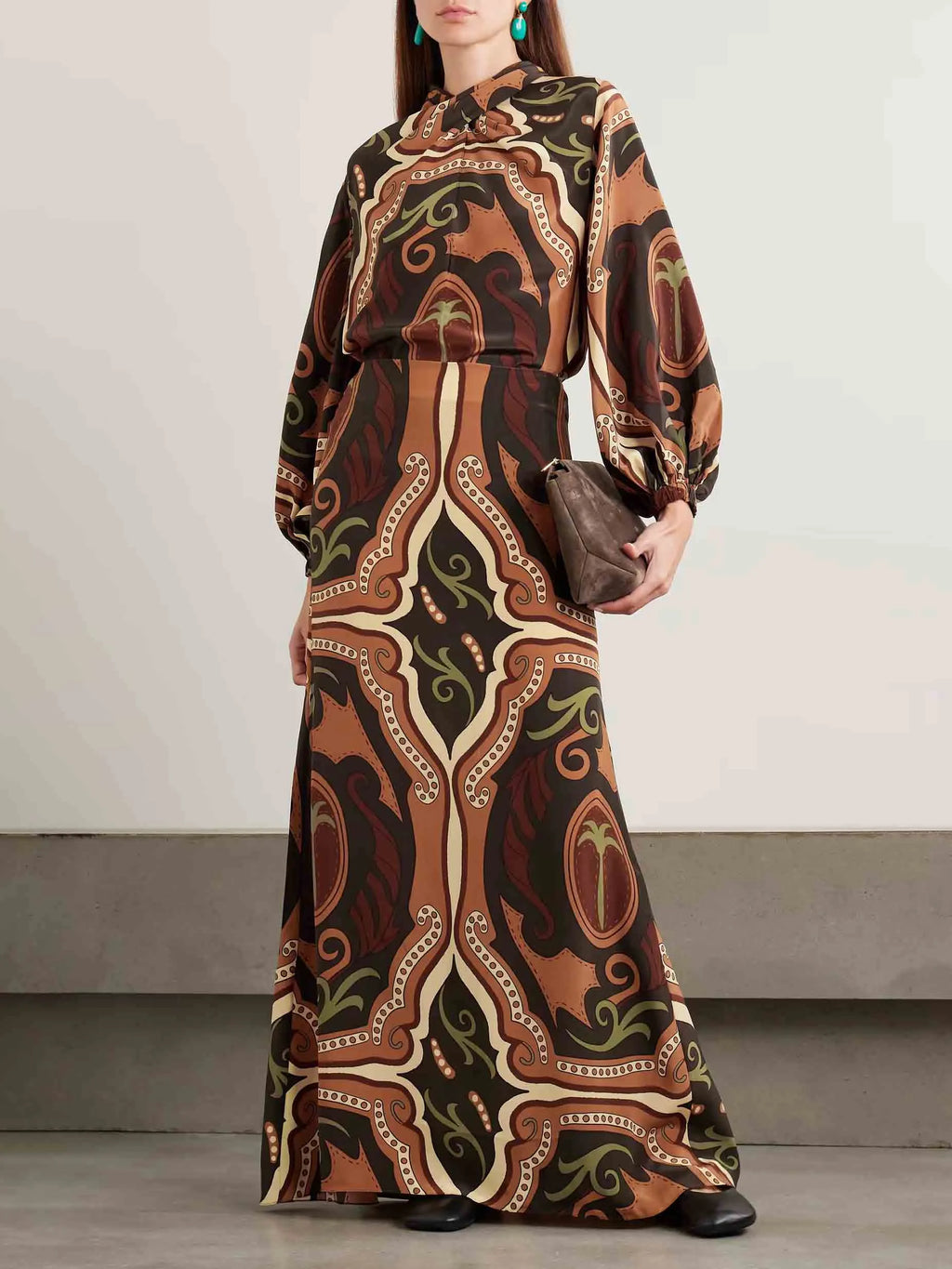 Retro Tung Palm Tree Print Long-sleeved Shirt