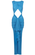 Draped Cut Out Detail Maxi Dress Blue