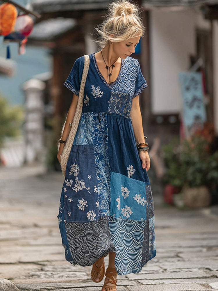 Women's Japanese-style Floral Print Casual Long Dress