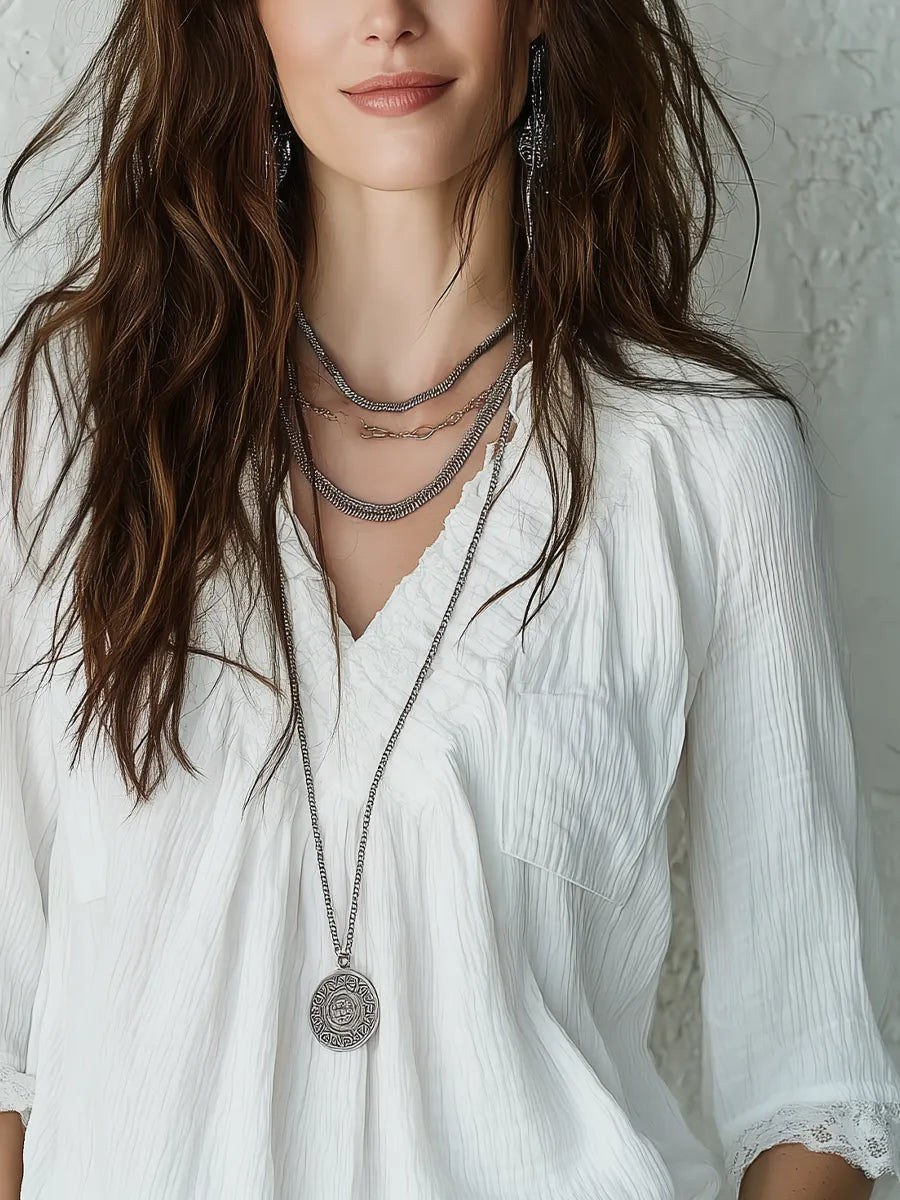 Bohemian Style White Lace V-neck Top