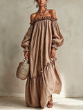 Dusty Pink Striped Off-Shoulder Maxi Dress