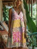 Rustic Floral Print Women's Linen Vest Dress
