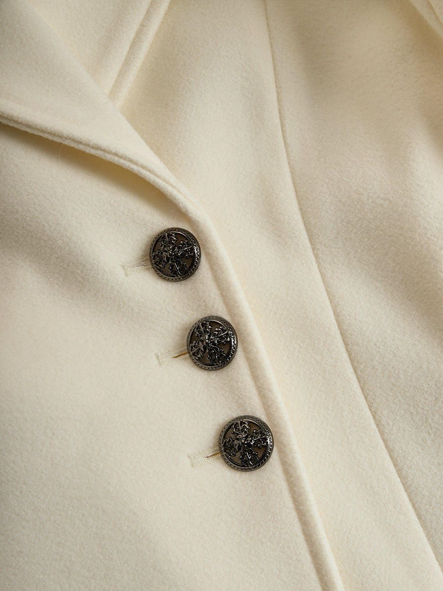 Ivory Flared Coat With Faux Fur Collar And Cuffs