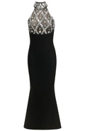 Halter Crystal Mermaid Maxi Dress Black