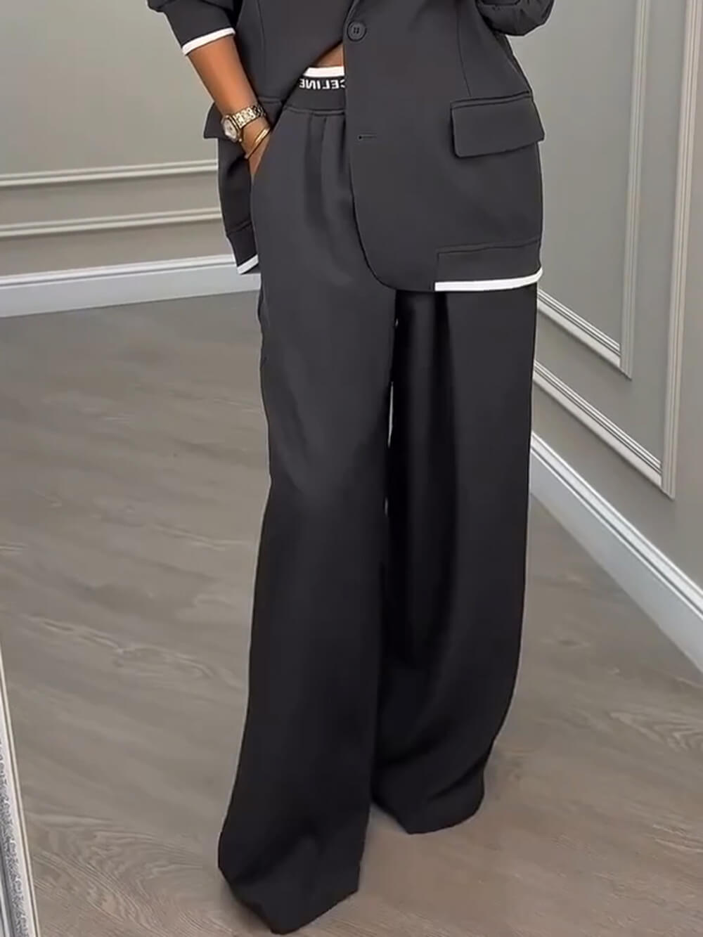 Fashion Sports Style Colorblock Elastic Waist Pocket Loose Pants