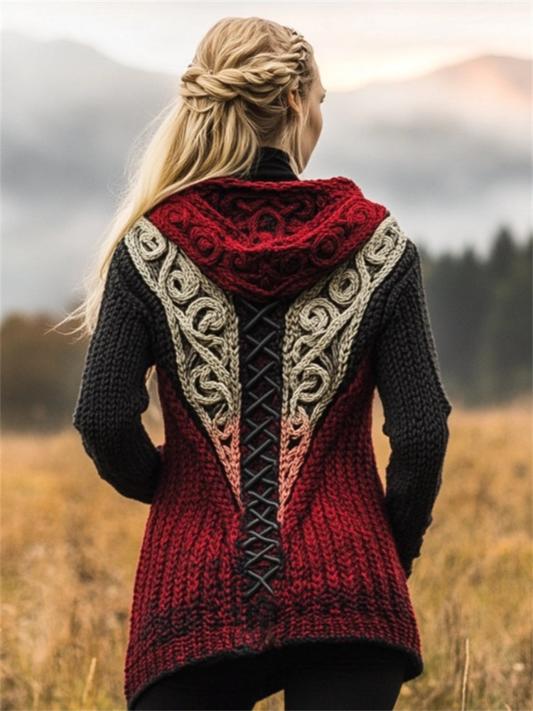 Tribal Gothic Laced Celtic Gradient Cozy Hooded Cardigan